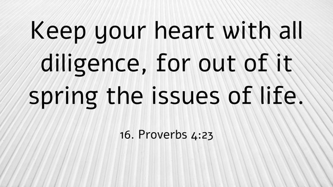 Keep your heart with all diligence, for out of it spring the issues of life. - 16. Proverbs 4:23
