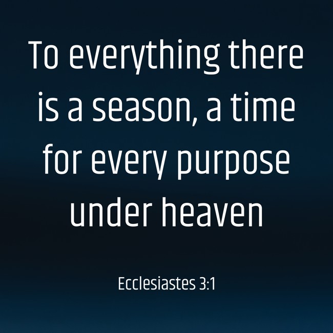To everything there is a season, a time for every purpose under heaven - Ecclesiastes 3:1
