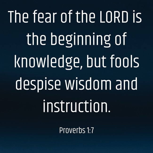 The fear of the LORD is the beginning of knowledge, but fools despise wisdom and instruction. - Proverbs 1:7