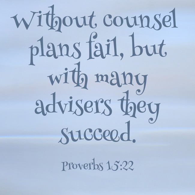 Without counsel plans fail, but with many advisers they succeed. - Proverbs 15:22