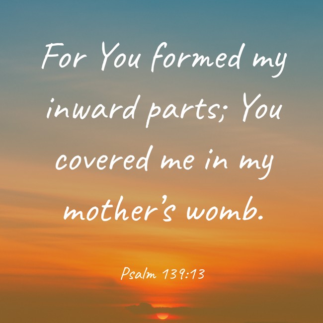 For You formed my inward parts; You covered me in my mother’s womb. - Psalm 139:13