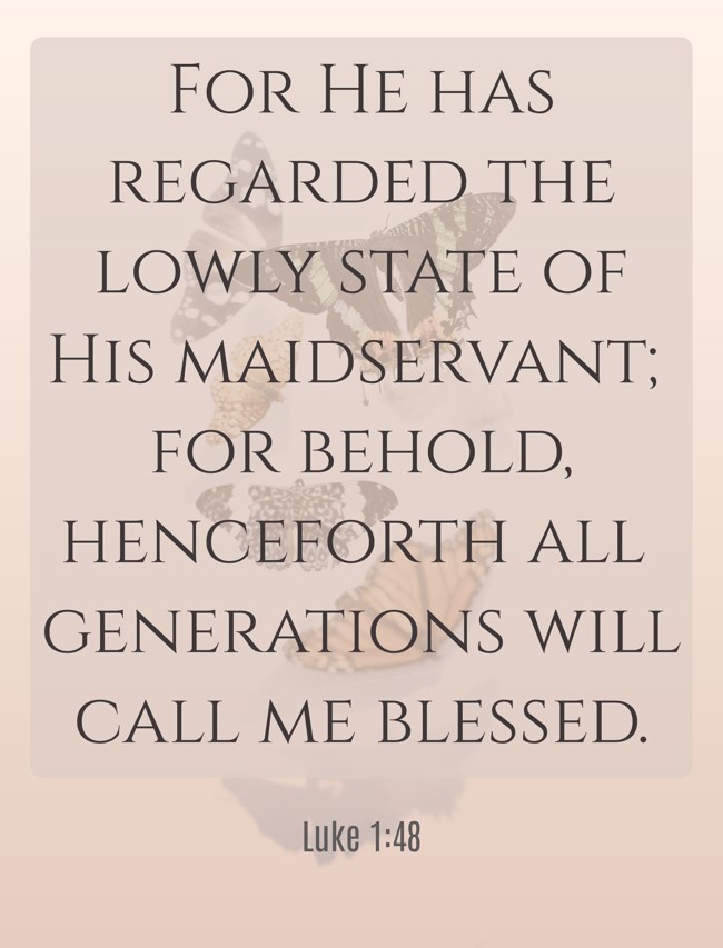 For He has regarded the lowly state of His maidservant; for behold, henceforth all generations will call me blessed. - Luke 1:48