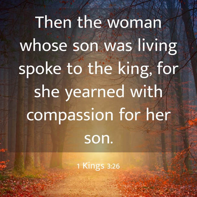 Then the woman whose son was living spoke to the king, for she yearned with compassion for her son. - 1 Kings 3:26