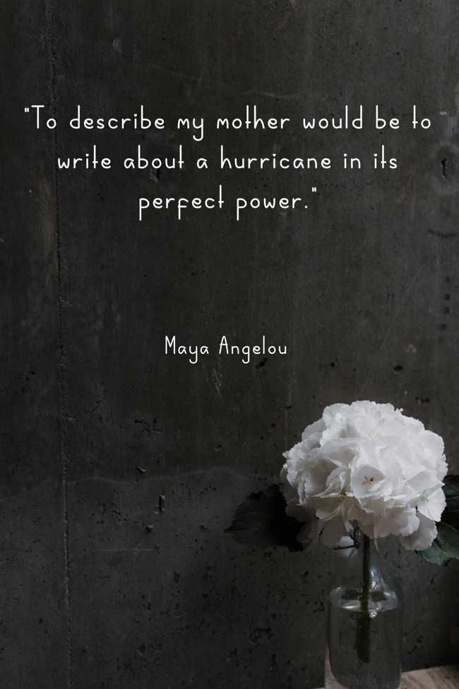 To describe my mother would be to write about a hurricane in its perfect power. - Maya Angelou