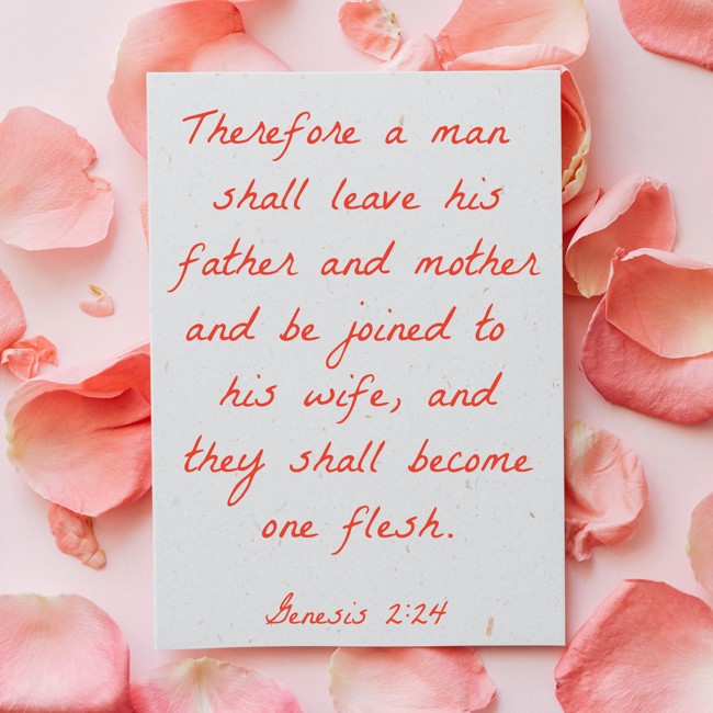 Therefore a man shall leave his father and mother and be joined to his wife, and they shall become one flesh. - Genesis 2:24