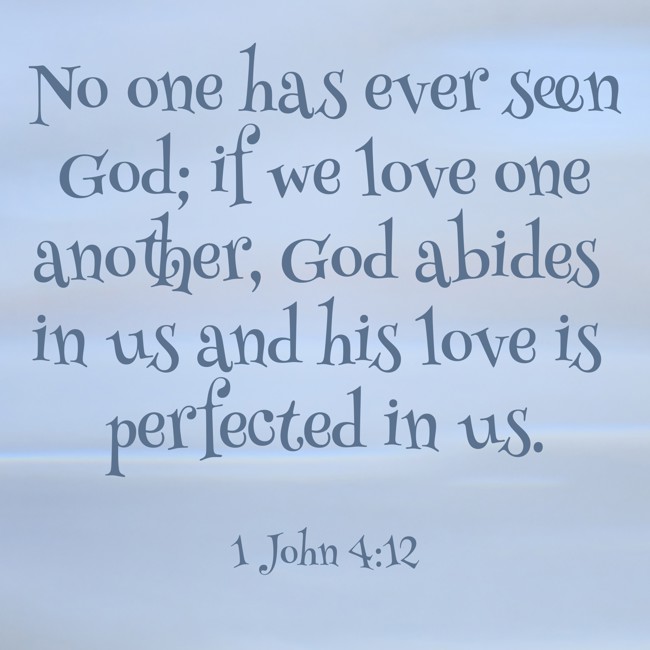 No one has ever seen God; if we love one another, God abides in us and his love is perfected in us. - 1 John 4:12