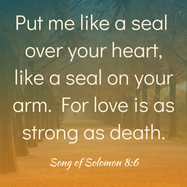 Put me like a seal over your heart, like a seal on your arm. For love is as strong as death. - Song of Solomon 8:6
