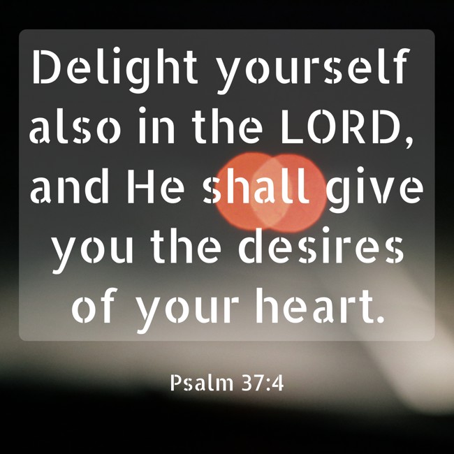 Delight yourself also in the LORD, and He shall give you the desires of your heart. - Psalm 37:4