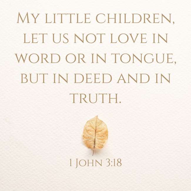 My little children, let us not love in word or in tongue, but in deed and in truth. - 1 John 3:18