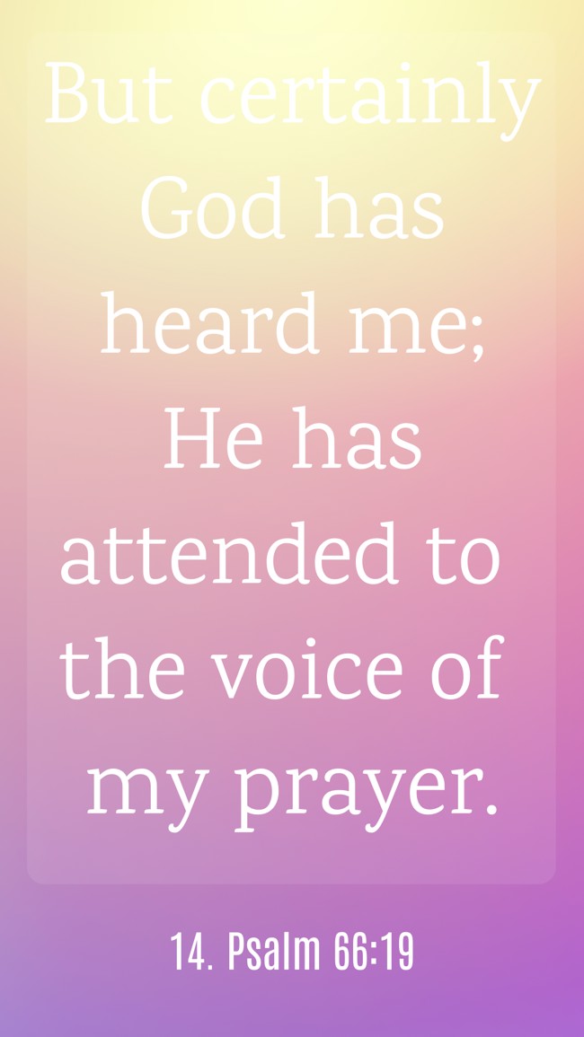But certainly God has heard me; He has attended to the voice of my prayer. - 14. Psalm 66:19