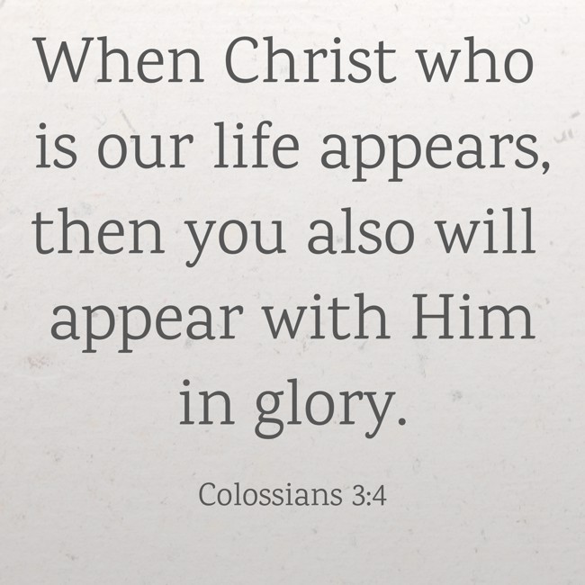 When Christ who is our life appears, then you also will appear with Him in glory. - Colossians 3:4