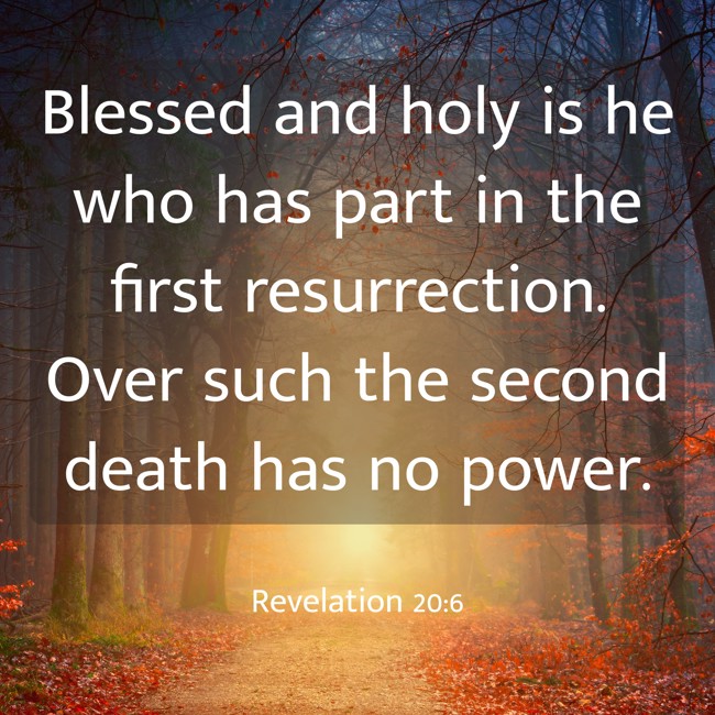 Blessed and holy is he who has part in the first resurrection. Over such the second death has no power. - Revelation 20:6