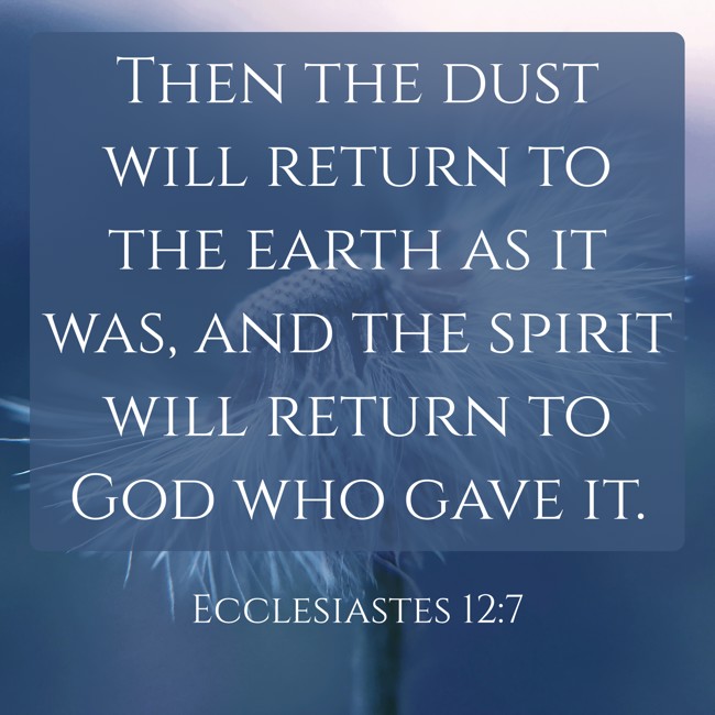 Then the dust will return to the earth as it was, and the spirit will return to God who gave it. - Ecclesiastes 12:7