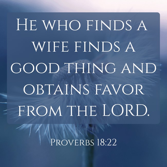 He who finds a wife finds a good thing and obtains favor from the LORD. - Proverbs 18:22