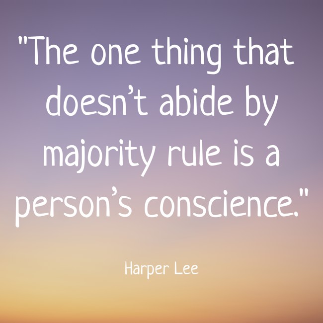 The one thing that doesn’t abide by majority rule is a person’s conscience. - Harper Lee