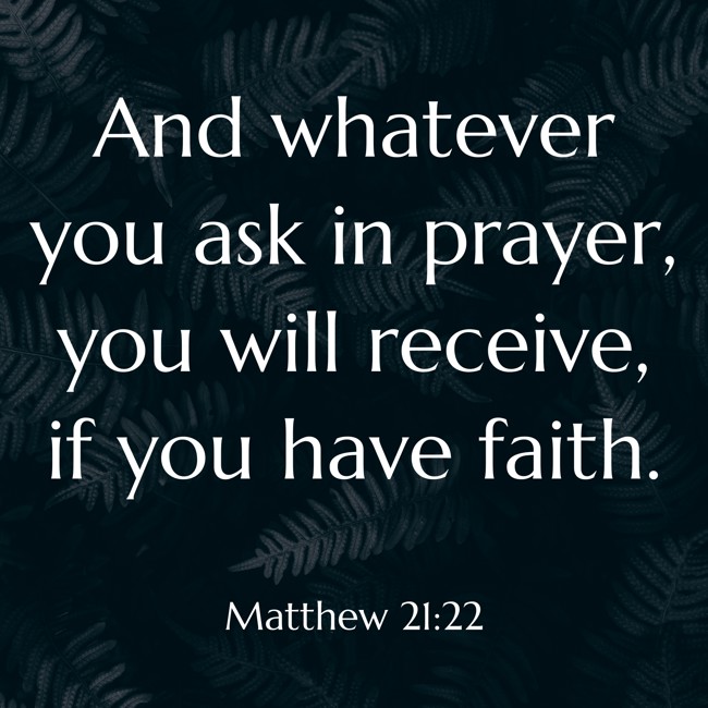  And whatever you ask in prayer, you will receive, if you have faith.   - Matthew 21:22 