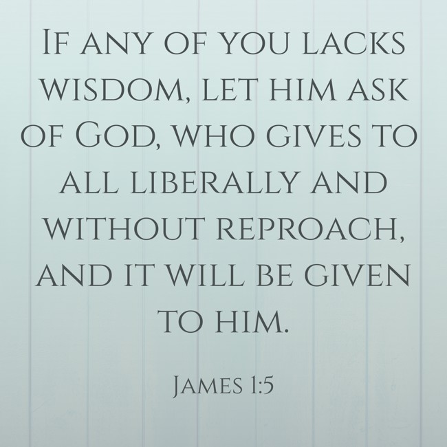  If any of you lacks wisdom, let him ask of God, who gives to all liberally and without reproach, and it will be given to him.   - James 1:5 