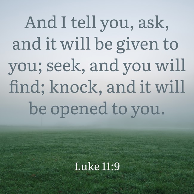  And I tell you, ask, and it will be given to you; seek, and you will find; knock, and it will be opened to you.   - Luke 11:9 