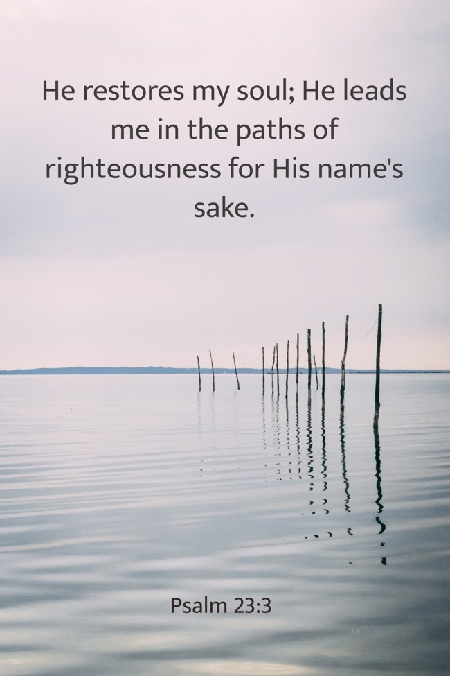 He restores my soul; He leads me in the paths of righteousness for His name's sake.
- Psalm 23:3