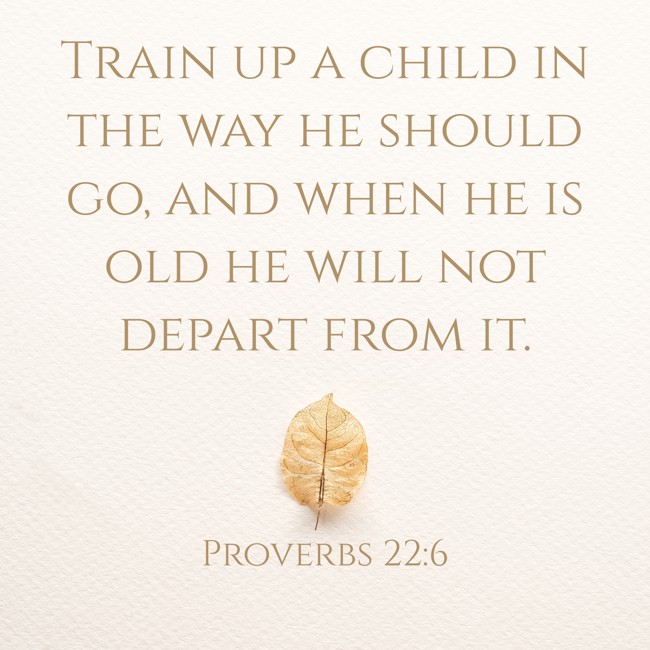 Train up a child in the way he should go, and when he is old he will not depart from it. - Proverbs 22:6