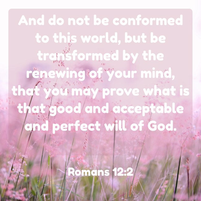 And do not be conformed to this world, but be transformed by the renewing of your mind, that you may prove what is that good and acceptable and perfect will of God. - Romans 12:2