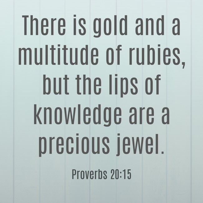 There is gold and a multitude of rubies, but the lips of knowledge are a precious jewel. - Proverbs 20:15