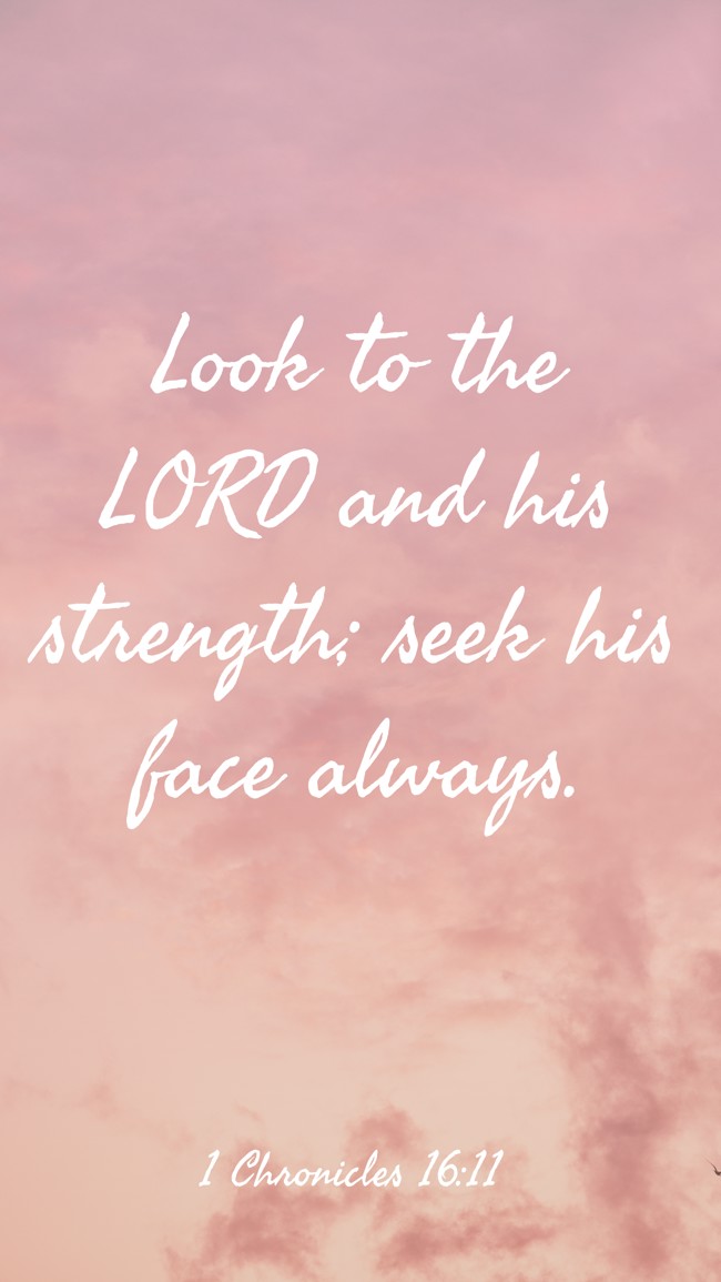  Look to the LORD and his strength; seek his face always.   - 1 Chronicles 16:11 