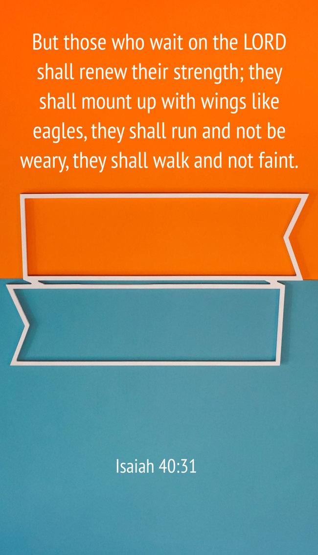 But those who wait on the LORD shall renew their strength; they shall mount up with wings like eagles, they shall run and not be weary, they shall walk and not faint. - Isaiah 40:31