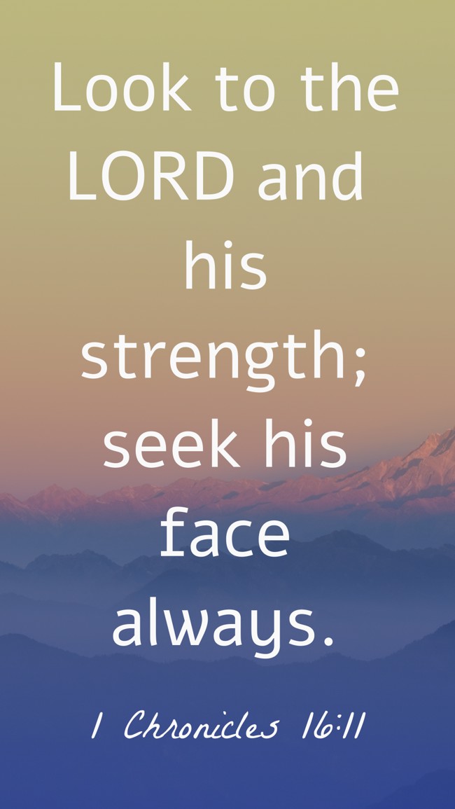 Look to the LORD and his strength; seek his face always. - 1 Chronicles 16:11
