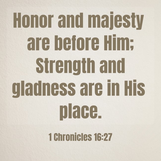 Honor and majesty are before Him; Strength and gladness are in His place. - 1 Chronicles 16:27