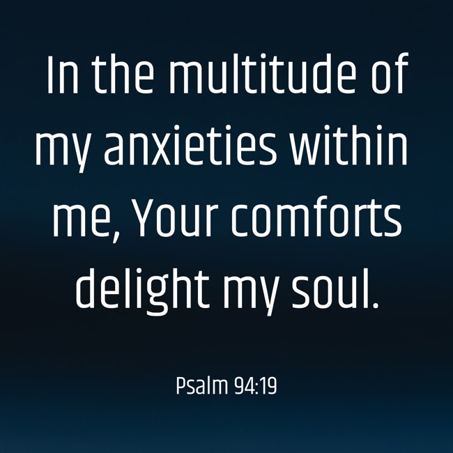 In the multitude of my anxieties within me, Your comforts delight my soul. - Psalm 94:19