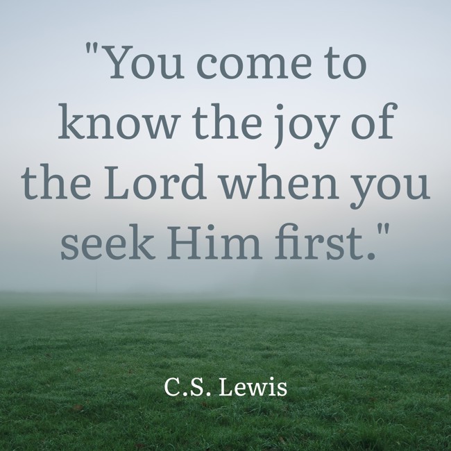 You come to know the joy of the Lord when you seek Him first. - C.S. Lewis