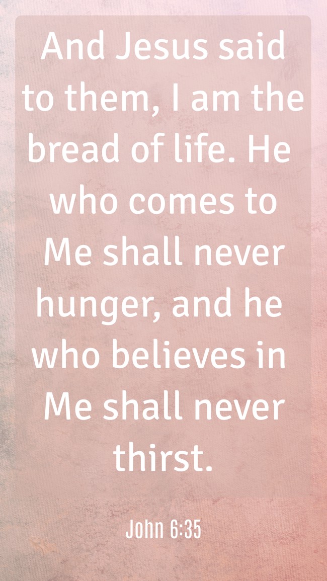 And Jesus said to them, I am the bread of life. He who comes to Me shall never hunger, and he who believes in Me shall never thirst. - John 6:35