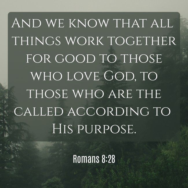 And we know that all things work together for good to those who love God, to those who are the called according to His purpose. - Romans 8:28