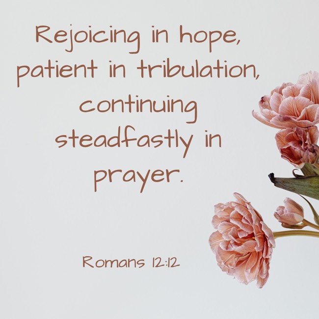 Rejoicing in hope, patient in tribulation, continuing steadfastly in prayer. - Romans 12:12