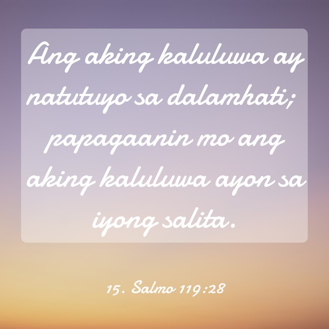 Ang aking kaluluwa ay natutuyo sa dalamhati; papagaanin mo ang aking kaluluwa ayon sa iyong salita. - 15. Salmo 119:28