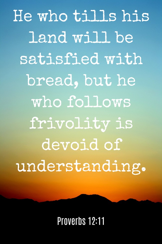 He who tills his land will be satisfied with bread, but he who follows frivolity is devoid of understanding. - Proverbs 12:11