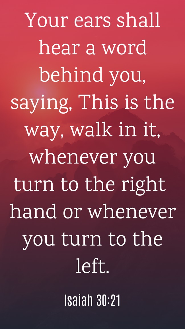 Your ears shall hear a word behind you, saying, This is the way, walk in it, whenever you turn to the right hand or whenever you turn to the left. - Isaiah 30:21