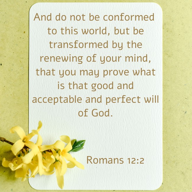 And do not be conformed to this world, but be transformed by the renewing of your mind, that you may prove what is that good and acceptable and perfect will of God. - Romans 12:2