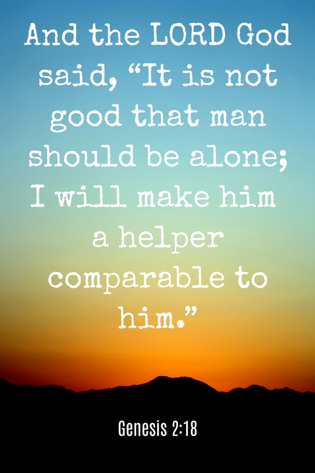  And the LORD God said, “It is not good that man should be alone; I will make him a helper comparable to him.”   - Genesis 2:18 
