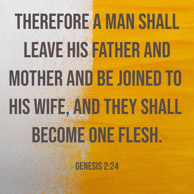 Therefore a man shall leave his father and mother and be joined to his wife, and they shall become one flesh. - Genesis 2:24