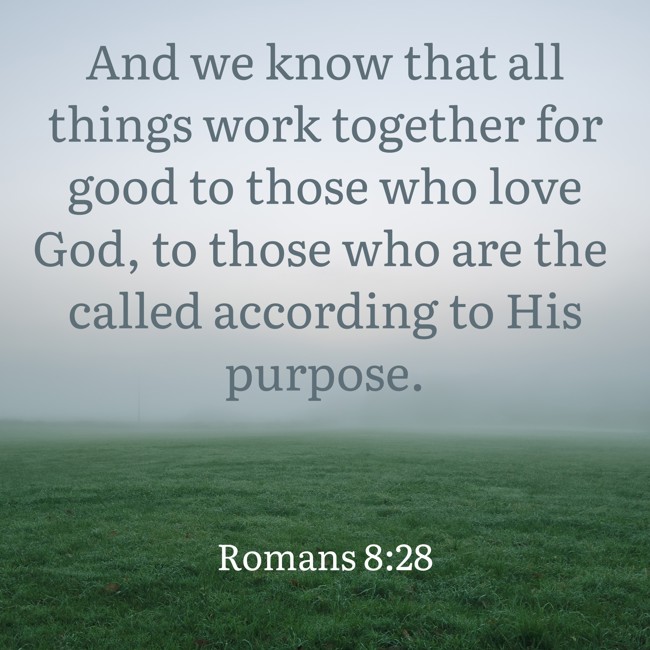 And we know that all things work together for good to those who love God, to those who are the called according to His purpose. - Romans 8:28