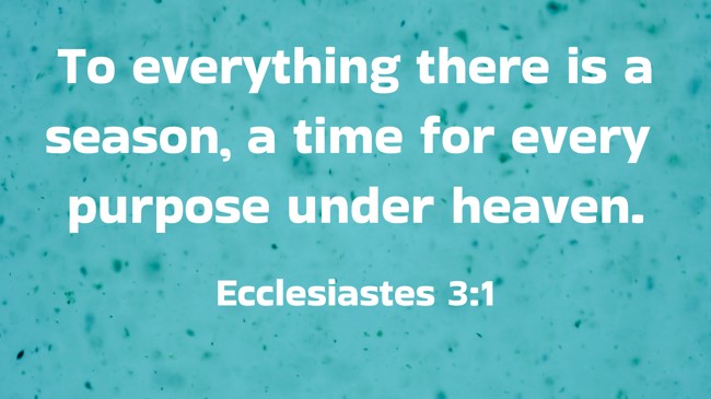 To everything there is a season, a time for every purpose under heaven. - Ecclesiastes 3:1