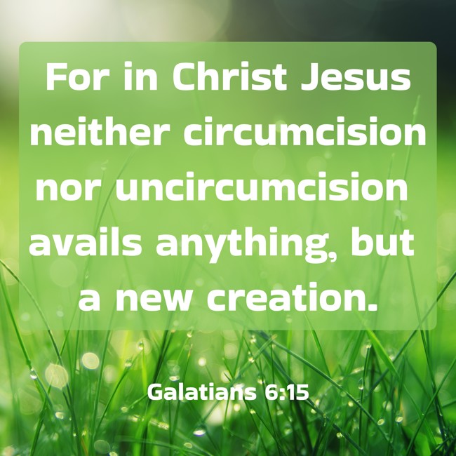 For in Christ Jesus neither circumcision nor uncircumcision avails anything, but a new creation. - Galatians 6:15