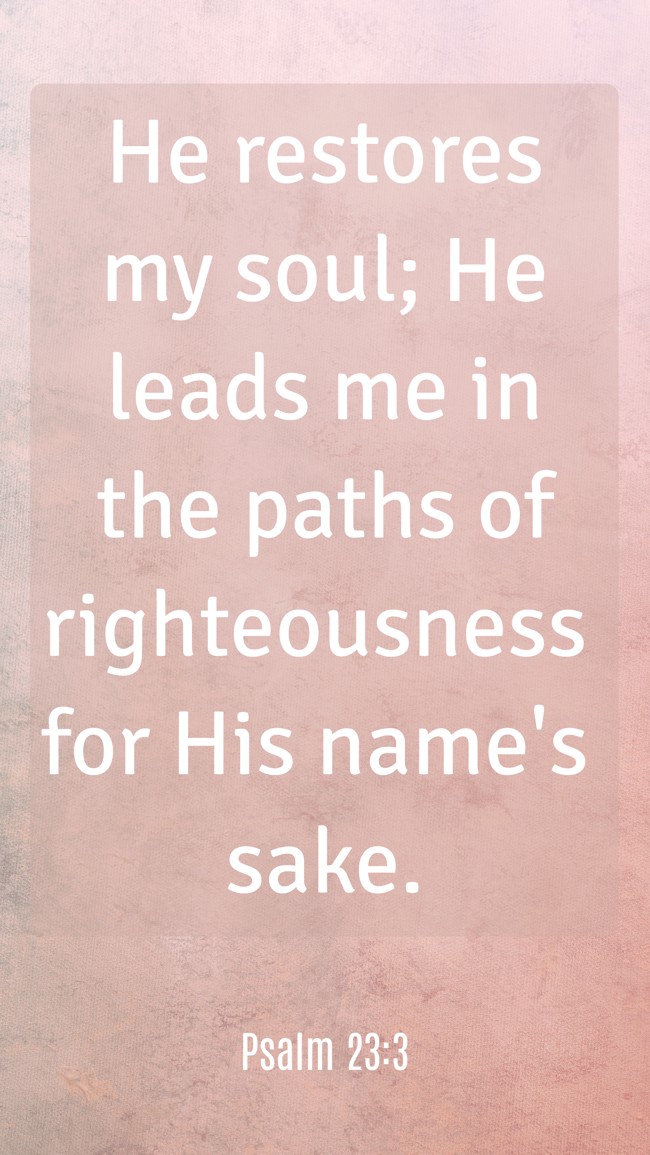 He restores my soul; He leads me in the paths of righteousness for His name's sake. - Psalm 23:3