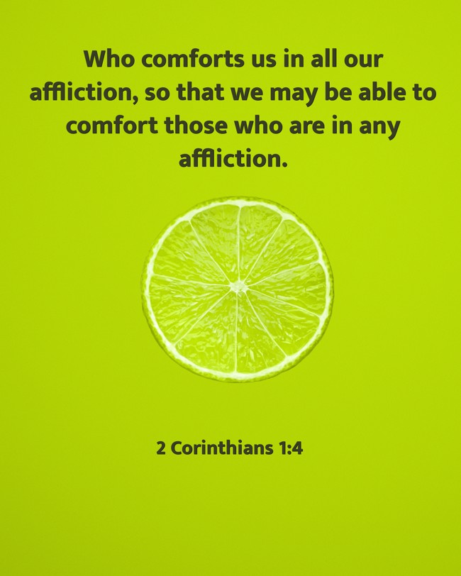 Who comforts us in all our affliction, so that we may be able to comfort those who are in any affliction. - 2 Corinthians 1:4