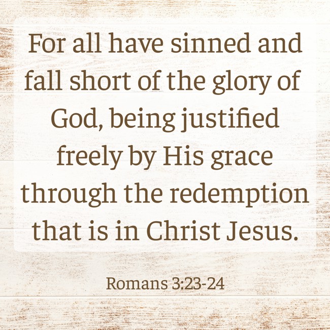  For all have sinned and fall short of the glory of God, being justified freely by His grace through the redemption that is in Christ Jesus.   - Romans 3:23-24 
