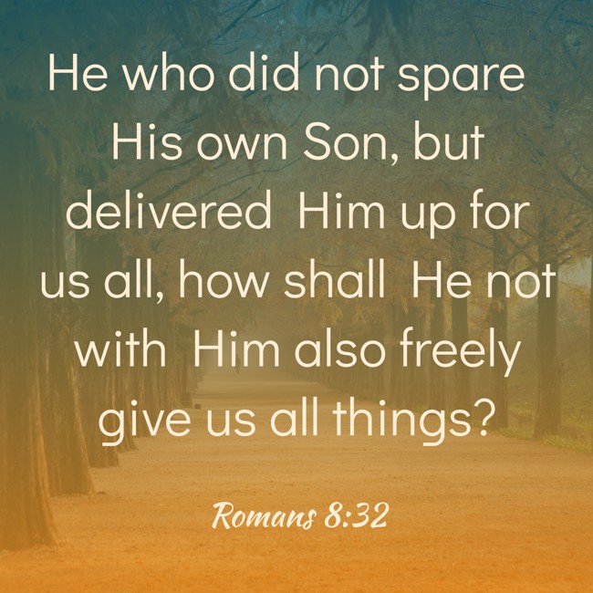  He who did not spare His own Son, but delivered Him up for us all, how shall He not with Him also freely give us all things?   - Romans 8:32 