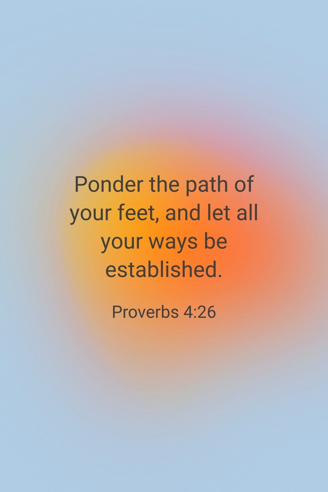  Ponder the path of your feet, and let all your ways be established.   - Proverbs 4:26 