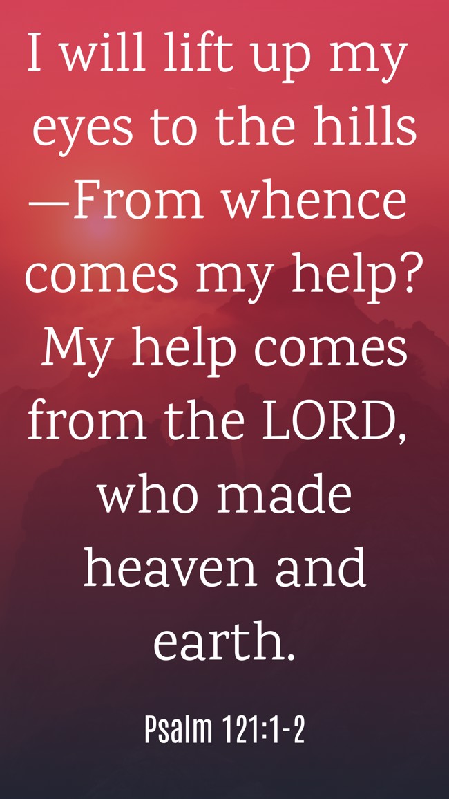  I will lift up my eyes to the hills—From whence comes my help? My help comes from the LORD, who made heaven and earth.   - Psalm 121:1-2 